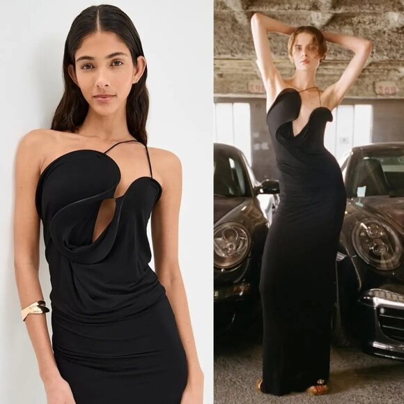 Christopher Esber Wave Coil Dress in Black 2 New Womens Maxi Gown - Picture 12 of 16